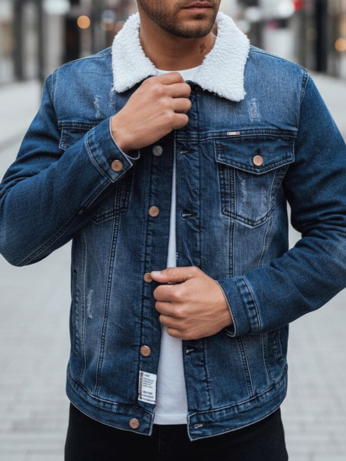 Kurtka męska jeansowa ocieplana z kożuchem granatowa Dstreet TX4729z