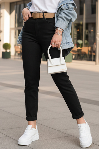 Spodnie damskie mom fit z paskiem czarne Dstreet UY2873