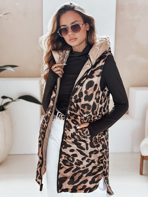 Kamizelka damska dwustronna z kapturem kamelowa Dstreet TY5095