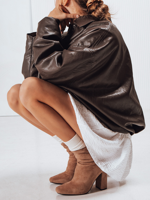 Botki damskie zamszowe na obcasie beżowe Dstreet ZY1225