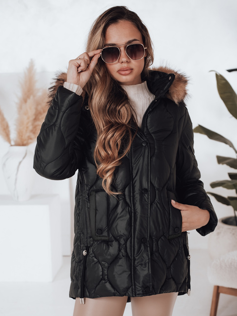 Kurtka zimowa damska LUMORE pikowana z kapturem czarna Dstreet TY5015