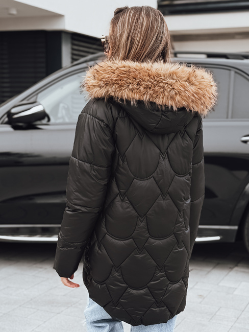 Kurtka damska zimowa długa z kapturem czarna Dstreet TY5468