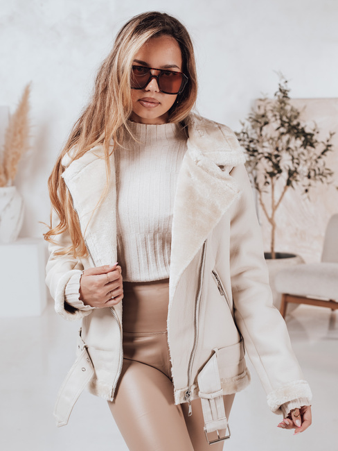 Kurtka damska skórzana z kożuszkiem NORFDIMA biała Dstreet TY4735