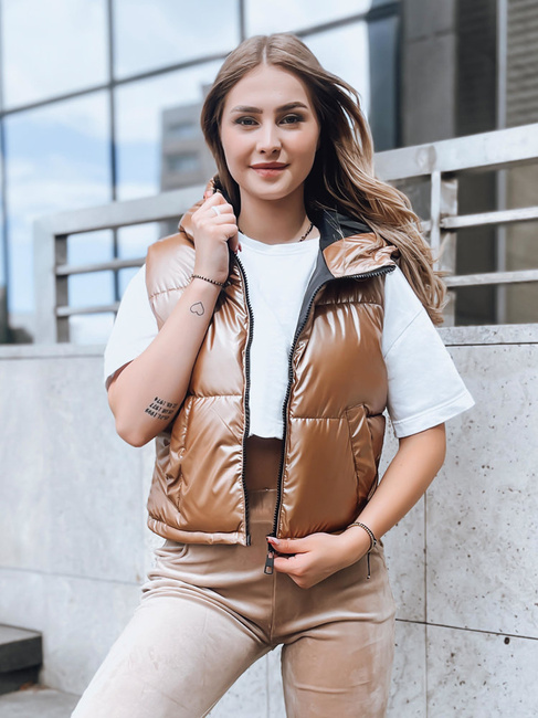 Kamizelka pikowana damska ASHE ciemnobeżowa Dstreet TY3778