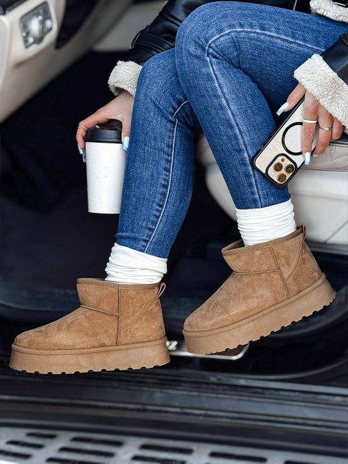 Śniegowce damskie na platformie beżowe Dstreet ZY1066