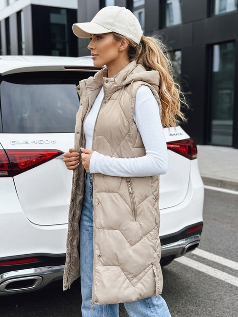 Kamizelka damska długa pikowana beżowa Dstreet TY5265