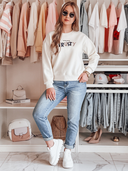 Bluza damska oversize z haftem SOFTRUS ecru Dstreet BY1411