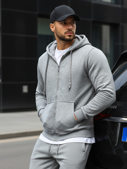 Bluza męska z kapturem rozpinana szara BX2412