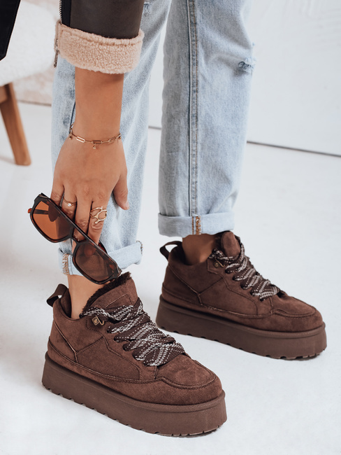 Sneakersy damskie z futerkiem na platformie brązowe Dstreet ZY1069