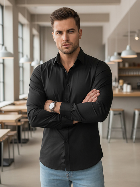 Koszula męska REGULAR FIT elegancka gładka czarna Dstreet DX2538