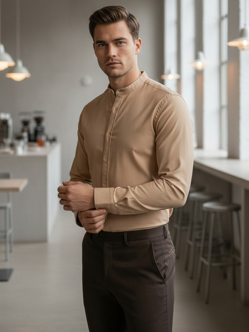 Koszula męska SLIM FIT casualowa beżowa ze stójką Dstreet DX2601