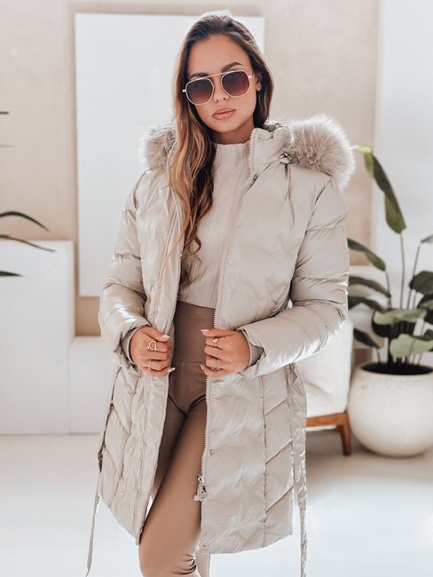 Kurtka zimowa damska CASSERIE pikowana z kapturem jasnobeżowa Dstreet TY4926