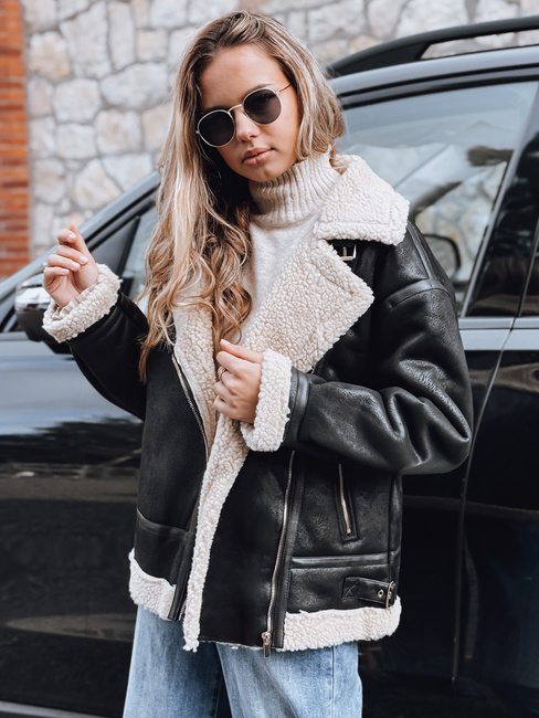 Kurtka ramoneska damska z kożuchem czarna Dstreet TY5247