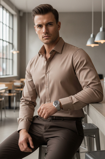 Koszula męska REGULAR FIT elegancka gładka beżowa Dstreet DX2686