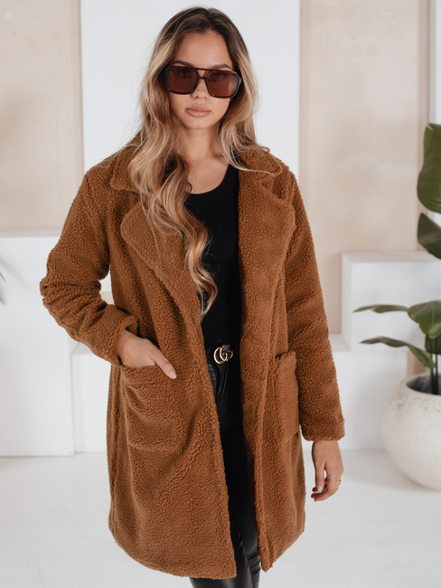 Płaszcz zimowy damski teddy futrzany brązowy Dstreet NY0752