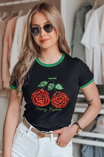 T-shirt damski z cekinami ROSAWIS czarny Dstreet RY2846