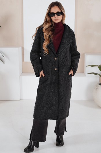 Długi płaszcz damski typu baranek czarny Dstreet NY0754