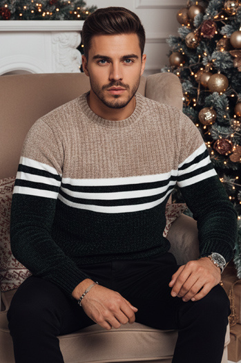 Sweter męski w paski zielony Dstreet WX2231z