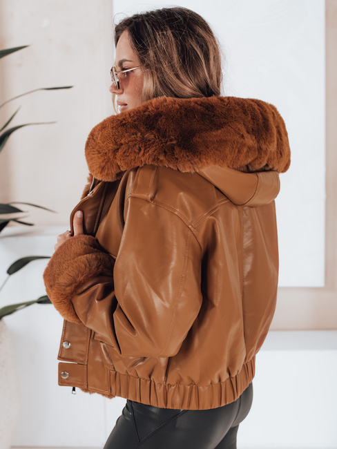 Kurtka skórzana damska z futerkiem brązowa Dstreet TY5129