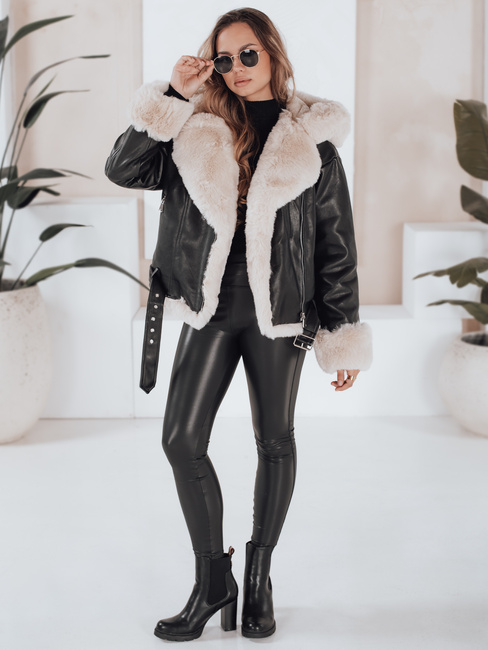 Kurtka damska ramoneska skórzana z futerkiem czarna Dstreet TY5118