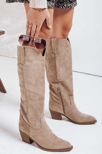 Kozaki damskie zamszowe beżowe Dstreet ZY1172