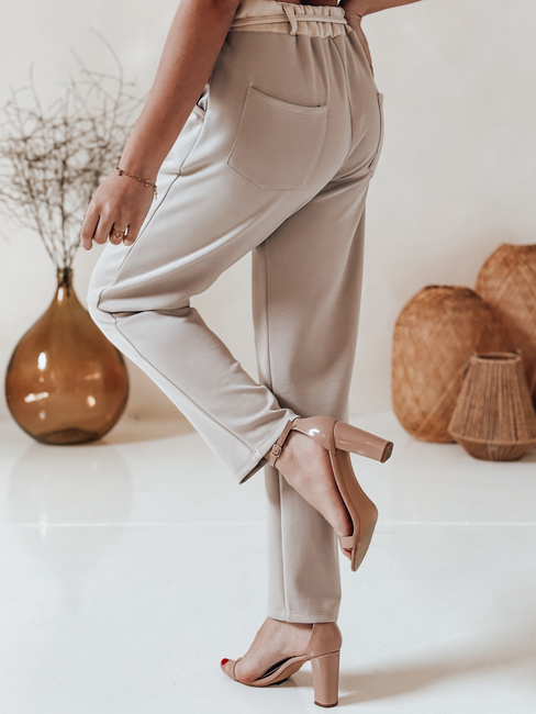 Spodnie damskie masełko casualowe z kwiatami LEGISSA jasnobeżowe Dstreet UY2404