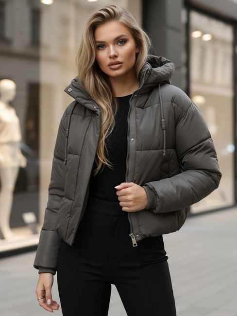 Kurtka damska zimowa krótka pikowana ciemnoszara Dstreet TY5443