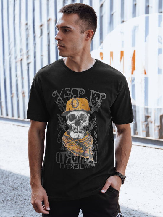 T-shirt męski z nadrukiem czarny Dstreet RX5617