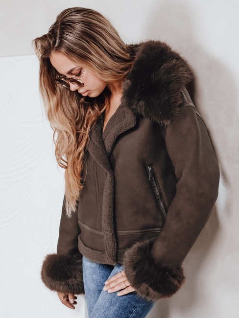 Kurtka damska skórzana z futerkiem brązowa Dstreet TY5243