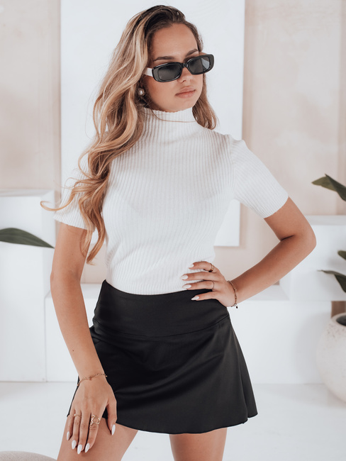 Damski sweter prążkowany z krótkim rękawem GIRLGLORY biały Dstreet MY2550