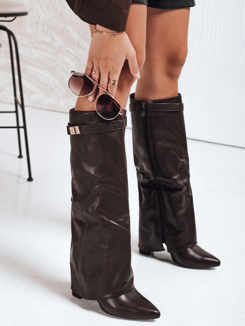 Kozaki damskie z szeroką cholewką brązowe Dstreet ZY1118