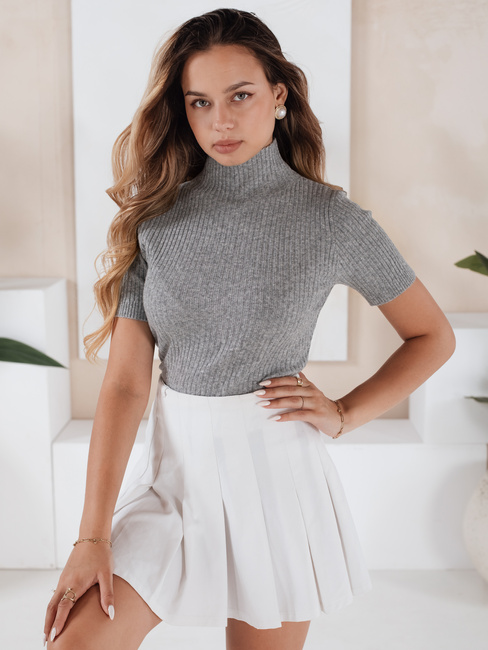 Damski sweter prążkowany z krótkim rękawem GIRLGLORY szary Dstreet MY2551