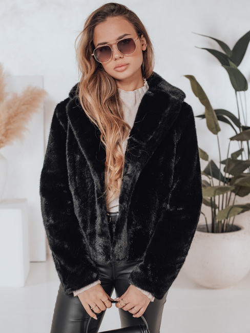 Płaszcz damski futerkowy GLAMFLUFFY krótki czarny Dstreet TY4985