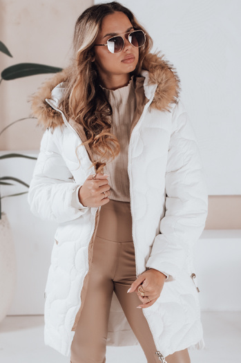 Kurtka damska zimowa VIRELIA pikowana z kapturem biała Dstreet TY4938