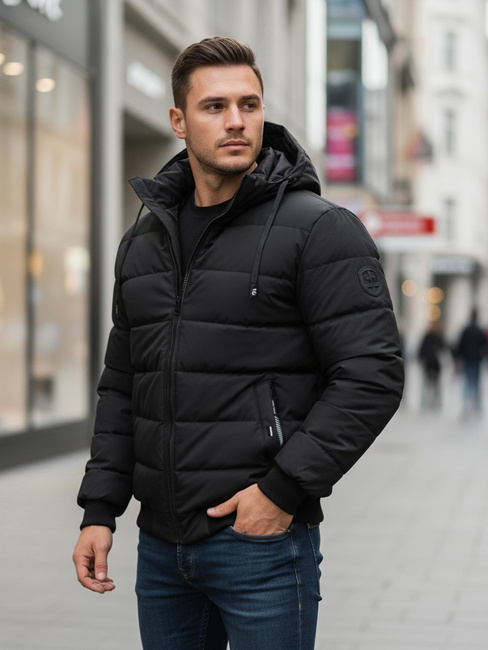Kurtka męska zimowa pikowan z kapturem czarna Dstreet TX5094