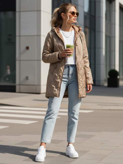 Kurtka damska pikowana przejściowa kamelowa Dstreet TY5563