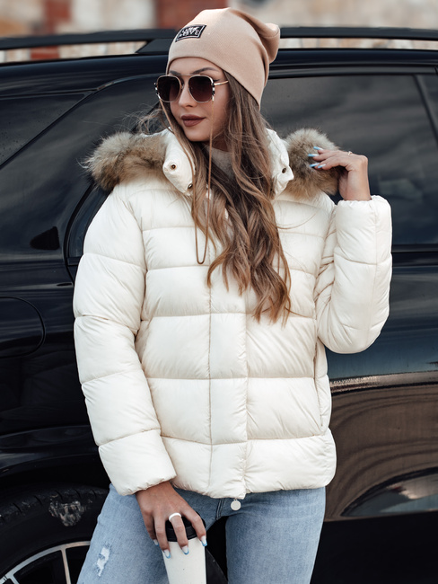 Kurtka zimowa damska pikowana z kapturem CROMBILA ecru Dstreet TY4101