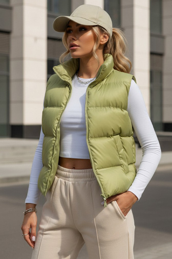 Pikowana kamizelka damska WILLOW pistacjowa Dstreet TY3797