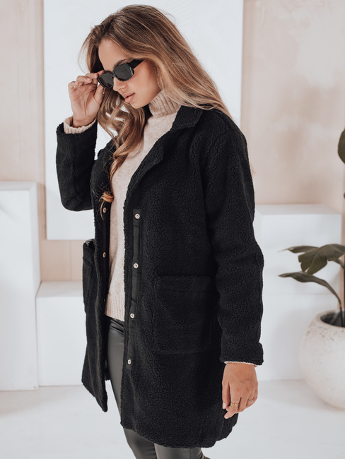 Płaszcz damski teddy futrzany czarny Dstreet NY0756