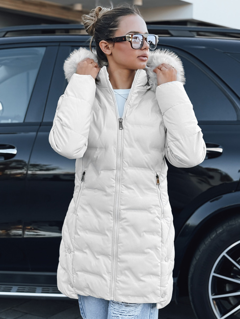 Kurtka damska zimowa pikowana z futerkiem beżowa Dstreet TY5464