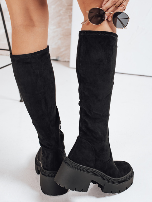 Kozaki damskie zamszowe na grubej podeszwie czarne Dstreet ZY1210