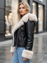 Kurtka damska ramoneska skórzana z futerkiem czarna Dstreet TY5118z