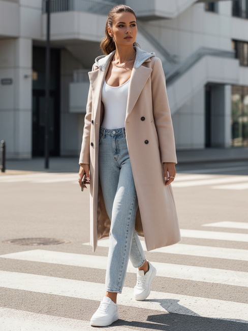 Płaszcz damski oversize MODVENTURE z kapturem beżowy Dstreet NY0721