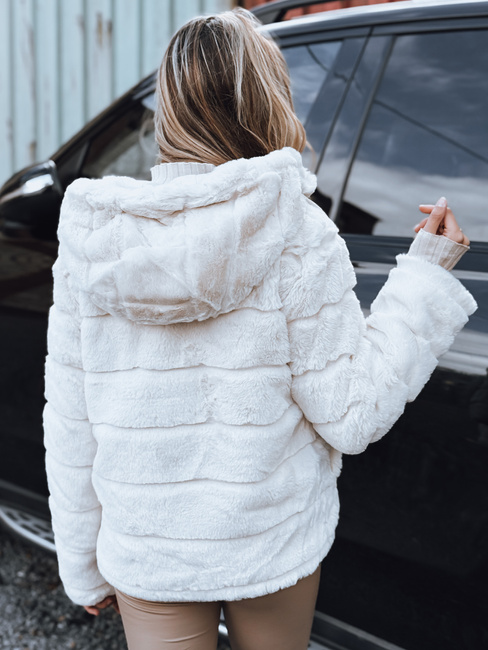 Kurtka damska futrzana dwustronna z kapturem jasnobeżowa Dstreet TY5273