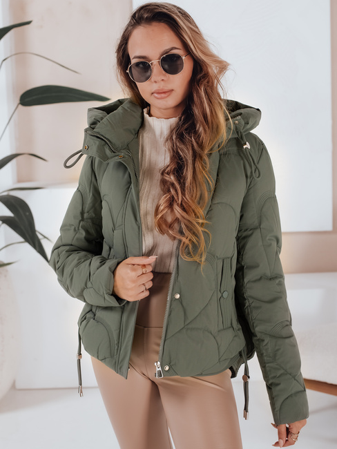 Kurtka damska zimowa LOVEWARM krótka pikowana z kapturem zielona Dstreet TY5040