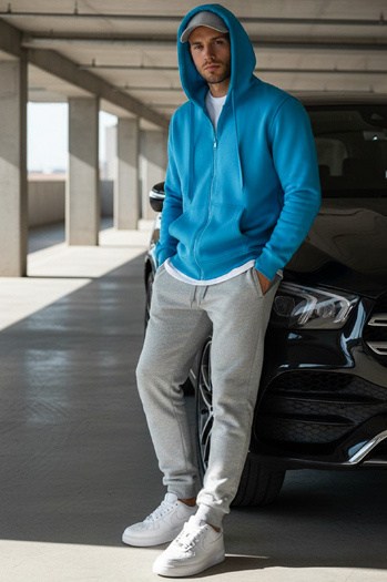 Bluza męska z kapturem jasnoniebieska Dstreet BX4689