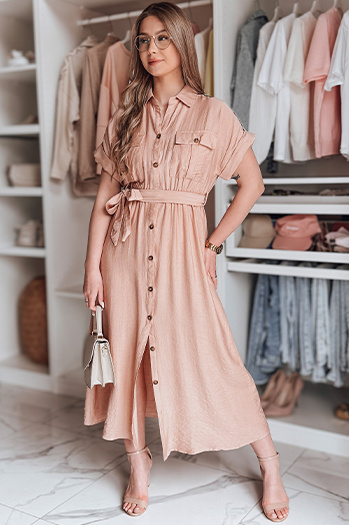 Sukienka maxi lniana SUNNI LOVE różowa Dstreet EY2609