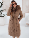 Kurtka zimowa damska długa pikowana z futerkiem kamelowa Dstreet TY5086