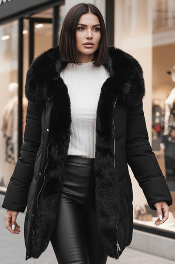 Kurtka damska zimowa MORISIO długa pikowana z kapturem czarna Dstreet TY4702z