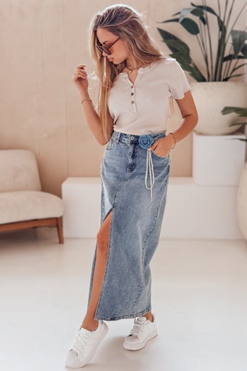 Spódnica maxi z kwiatem ROSA LOVE niebieska Dstreet CY0511